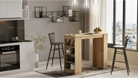 Tavolo Da Cucina Alto Con Ripiani Laterali 120x52x102H Rovere Chiaro