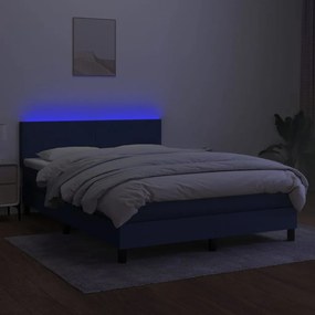 Letto a molle con materasso e led blu 140x200 cm in tessuto