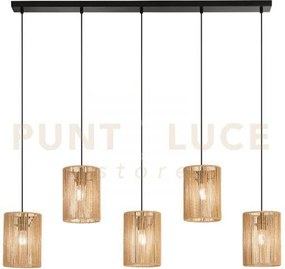 Lampadario a sospensione tropikana legno intrecciato 5 luci attacco...
