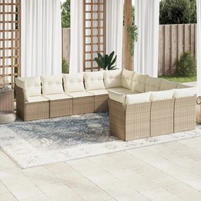 Set divani da giardino 11 pz con cuscini beige in polyrattan