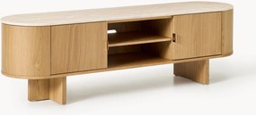 Mobile TV in legno con angoli arrotondati e piano in travertino Zumi