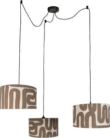 Lampada a sospensione nera con paralume beige marrone 35cm 3 luci - Cava