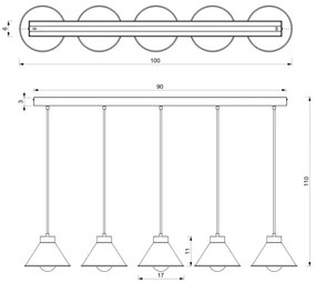 Lampadario su corda DEMET 5xE27/60W/230V nero/dorato