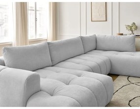 Divano angolare grigio chiaro allungabile e con contenitore (penisola a destra/a U) Fuji – Bobochic Paris