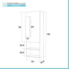 Pensile Bagno stile Industrial Sospeso H. 135 Rovere Effetto Legno