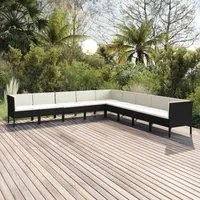 Set Divani da Giardino 9 pz con Cuscini in Polyrattan Nero 3094464