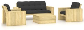 Set divani da giardino 4 pz con cuscini legno pino impregnato