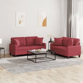 Set di divani 2 pz con cuscini rosso vino in similpelle