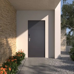 Porta blindata DI.BI. Abram Tast L 90 x H 210 cm in PVC grigio 7016 opaco/bianco, apertura spingere a destra, falso telaio incluso
