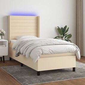 Letto A Molle Con Materasso E Led Crema 100x200cm İn Tessuto /