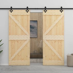 Porta Scorrevole Con Set Hardware 80x210 Cm İn Legno Di Pino /