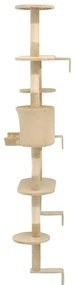 Albero per gatti con tiragraffi in sisal da parete 194 cm beige