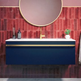 Mobile da bagno sotto lavabo LOA blu e oro opaco L 120 x H 40 x P 46 cm 1 cassetto, lavabo posizionabile centralmente non incluso