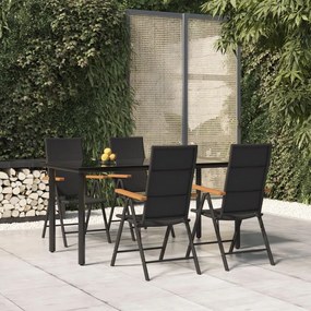 Set da pranzo da giardino 5 pz nero e marrone in polyrattan