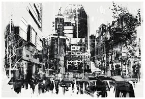Carta da parati autoadesiva – Panorama astratto della città in bianco e nero