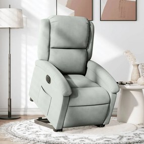 Poltrona Alzapersona Reclinante Elettrica Grigio Chiaro Velluto /