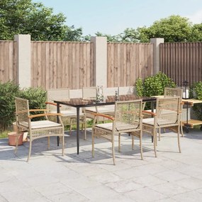 Set da pranzo da giardino 7 pz con cuscini beige in polyrattan