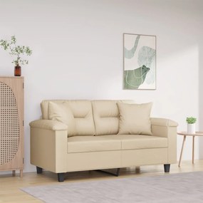 Divano A 2 Posti Con Cuscini Crema 120 Cm Tessuto Microfibra /