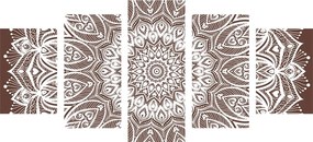Quadri 5 pezzi – Mandala armonia su sfondo marrone