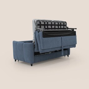 Peonia divano letto scandinavo con materasso H18 cm e morbido e alto schienale in tessuto Bouclé impermeabile T07 blu