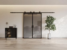 Porta scorrevole doppia sistema esterno muro alluminio e vetro temp. fumé smerigliato 2xH205xL63cm - LINCI II