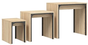 Tavolini Impilabili 3 pz Rovere Sonoma in Legno Multistrato