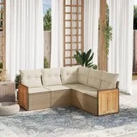 Set Divano da Giardino 5 pz con Cuscini Beige in Polyrattan 3227640