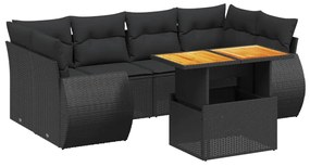 Set divani da giardino con cuscini 7pz nero polyrattan