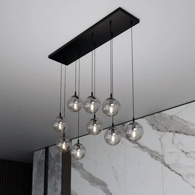 Lampadario a Sospensione in Acciaio e Vetro COSMO 9 Nero 9xE14 Colore delle Sfere Grafite