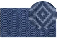 Tappeto Blu Viscosa 80 x 150 cm Motivo Geometrico Tessuto a Mano Flatweave