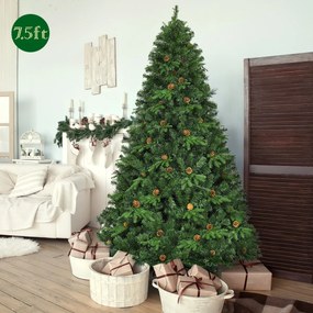 Costway Albero di natale artificiale 225cm con 540 LED, 71 pigne, 1125 rami e un supporto in metallo