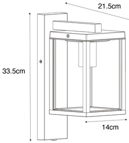 Lanterna da parete per esterni nera con vetro a coste e sensore crepuscolare - Charlois