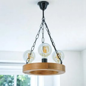 Lampadario a sospensione con catena IOS 3xE27/60W/230V diametro 30 cm faggio