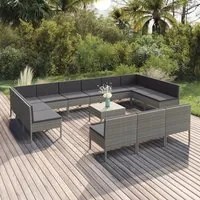 Set Divani da Giardino 14 pz con Cuscini in Polyrattan Grigio cod mxl 38507