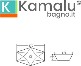 Lavabo da appoggio 57cm design esagonale bianco | Litos-K57 - KAMALU
