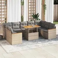 Divano da Giardino 10 pz con Cuscini Beige in Polyrattan Acacia 3327531