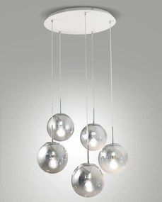 Lampadario Neoclassico ANJA bianco paralume cromo 5x E27 LA MIA LUCE