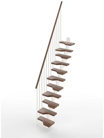 Scala a rampa passo giapponese Bria IRIS, larghezza 60 cm, struttura in acciaio bianco, gradini in legno faggio, colore noce