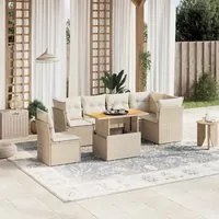 Set Divani da Giardino 7 pz con Cuscini Beige in Polyrattan 3270855