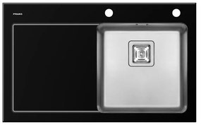 Lavello integrato 1 vasca con gocciolatoio a sinistra PYRAMIS Crystalon vetro L 53 x L 86 cm nero