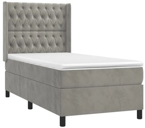 Letto a molle materasso e led grigio chiaro 90x200 cm velluto