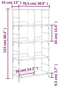 Libreria Nera 78,5x33x153 cm in Legno Multistrato