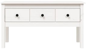Tavolino da Salotto Bianco 102x49x55 cm Legno Massello di Pino