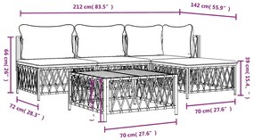 Set Salotto da Giardino 5 pz con Cuscini in Acciaio Bianco