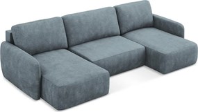 Divano angolare blu polveroso allungabile/con contenitore (a U) con rivestimento in ciniglia Lilo – Makamii