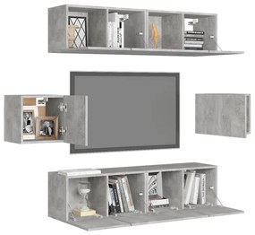 Set porta tv 6 pz grigio cemento in truciolato