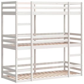 Letto a castello triplo bianco 80x200 cm legno massello di pino