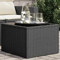 Tavolo da Giardino Piano in Vetro Nero 55x55x37 cm Polyrattan 365969