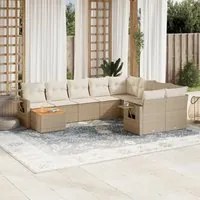 Set Divano da Giardino 10 pz con Cuscini Beige in Polyrattan 3224728