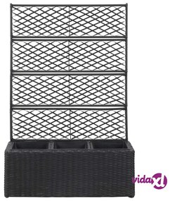 vidaXL Letto Rialzato a Traliccio 3 Vasi 83x30x130 cm Polyrattan Nero